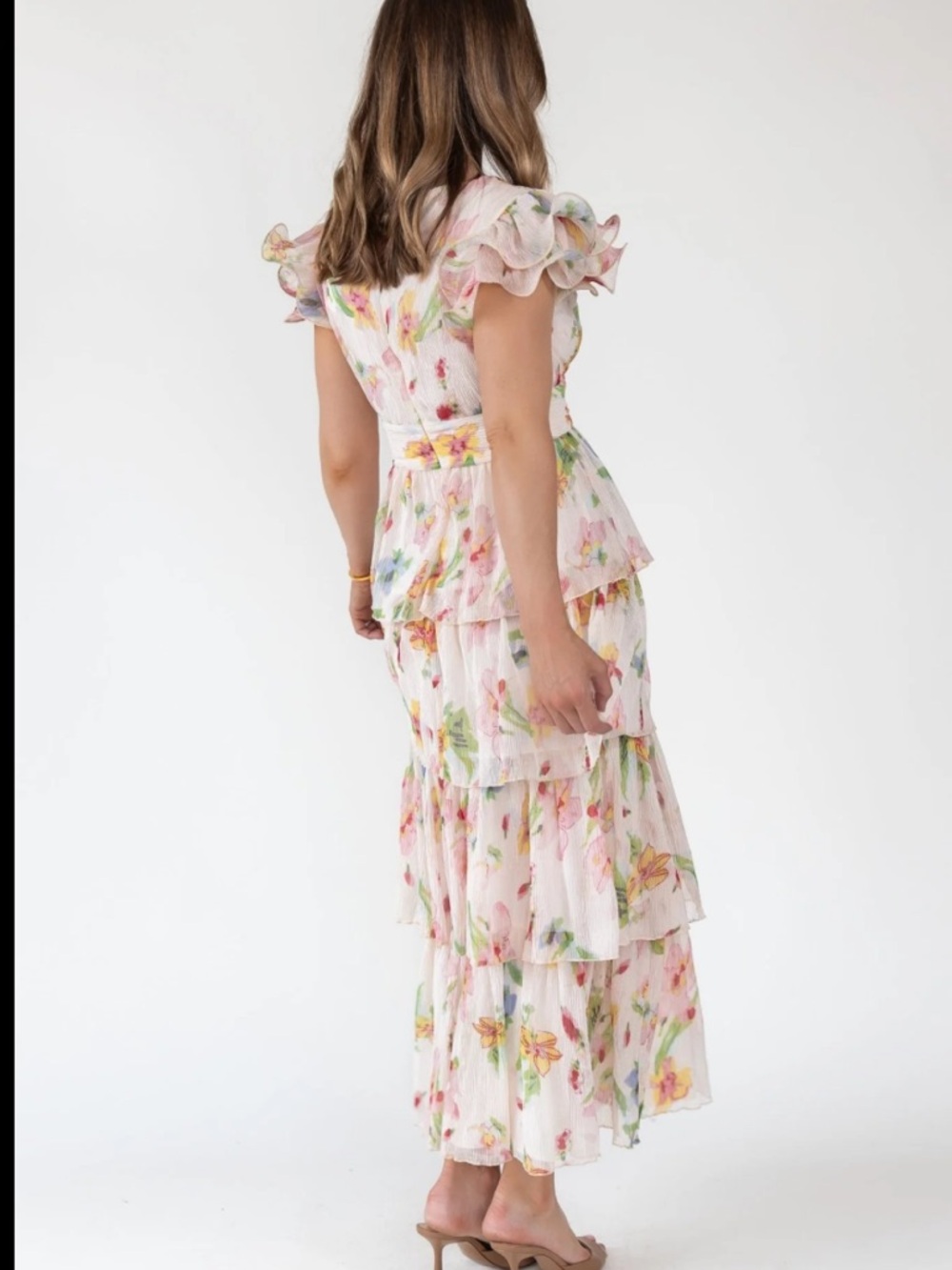 Anthropologie 1. STATE Floral Maxi Dress in White, Pink & Yellow Florals Large